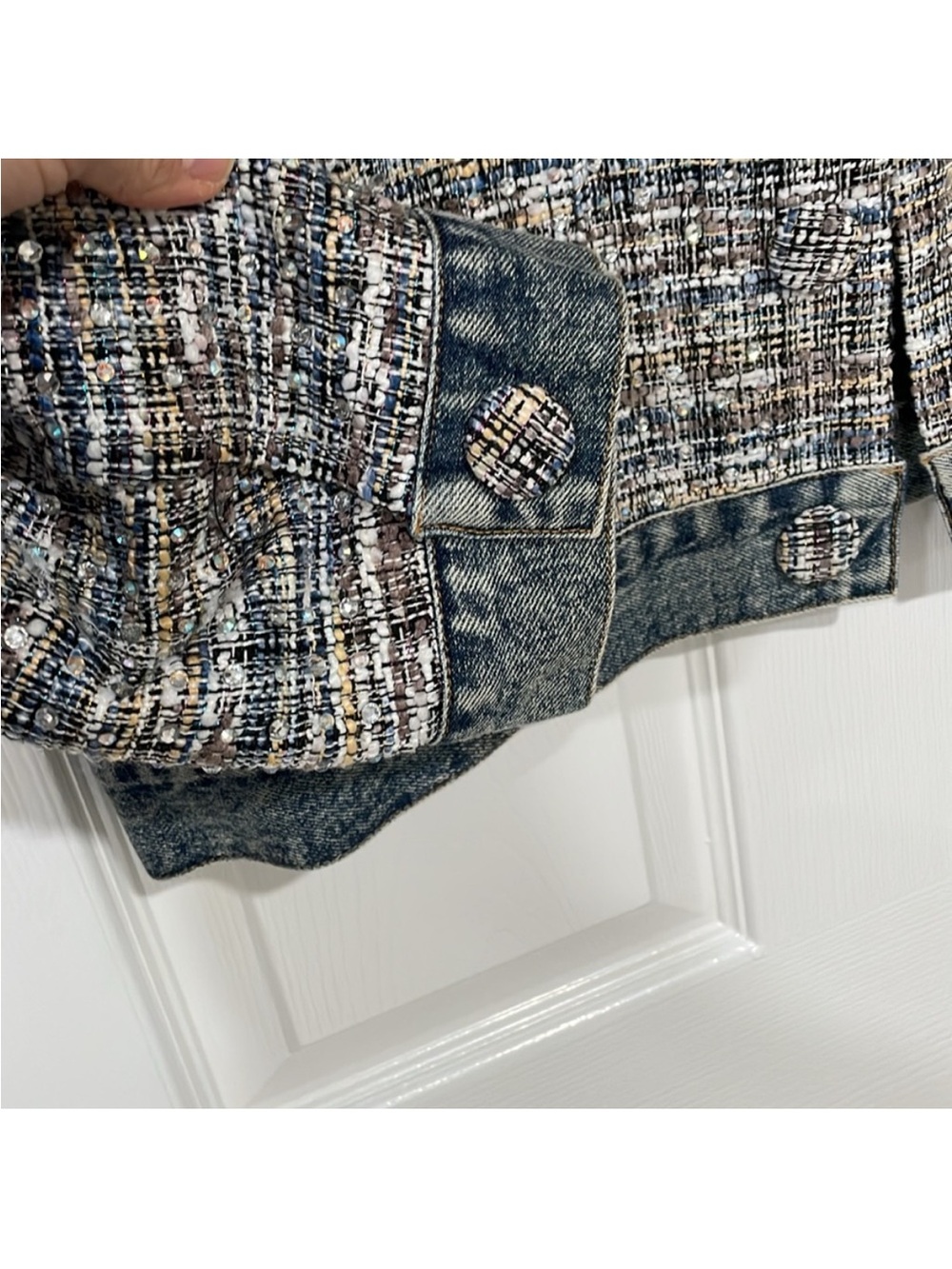 Tweed and Denim Jacket in Multicolor - Picture 3 of 10